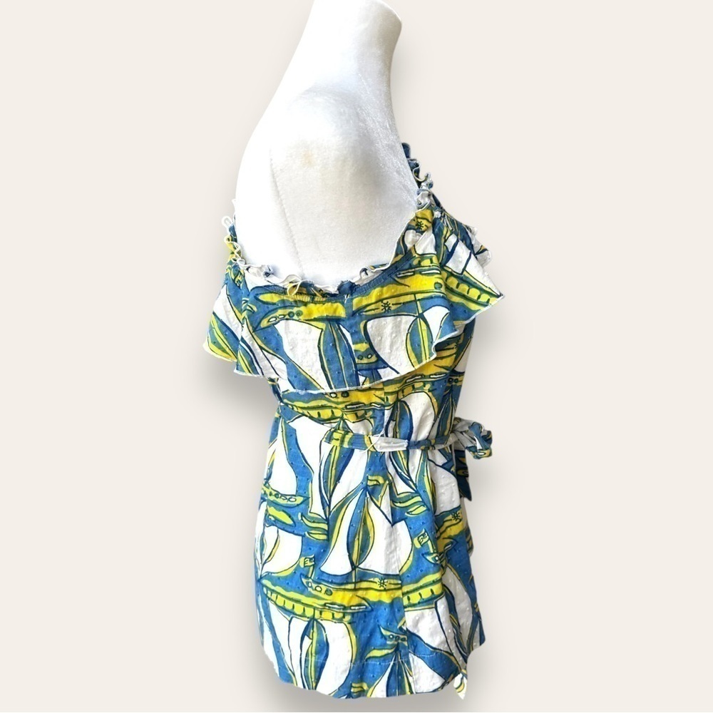 Lilly Pulitzer Janine Top Docksider Print one shoulder asymmetrical vacation S - Picture 7 of 9